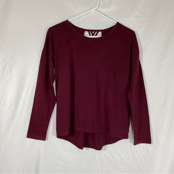 Old Navy Girls Burgundy Criss Cross Keyhole Back Long Sleeve Tee - Picture 1 of 4